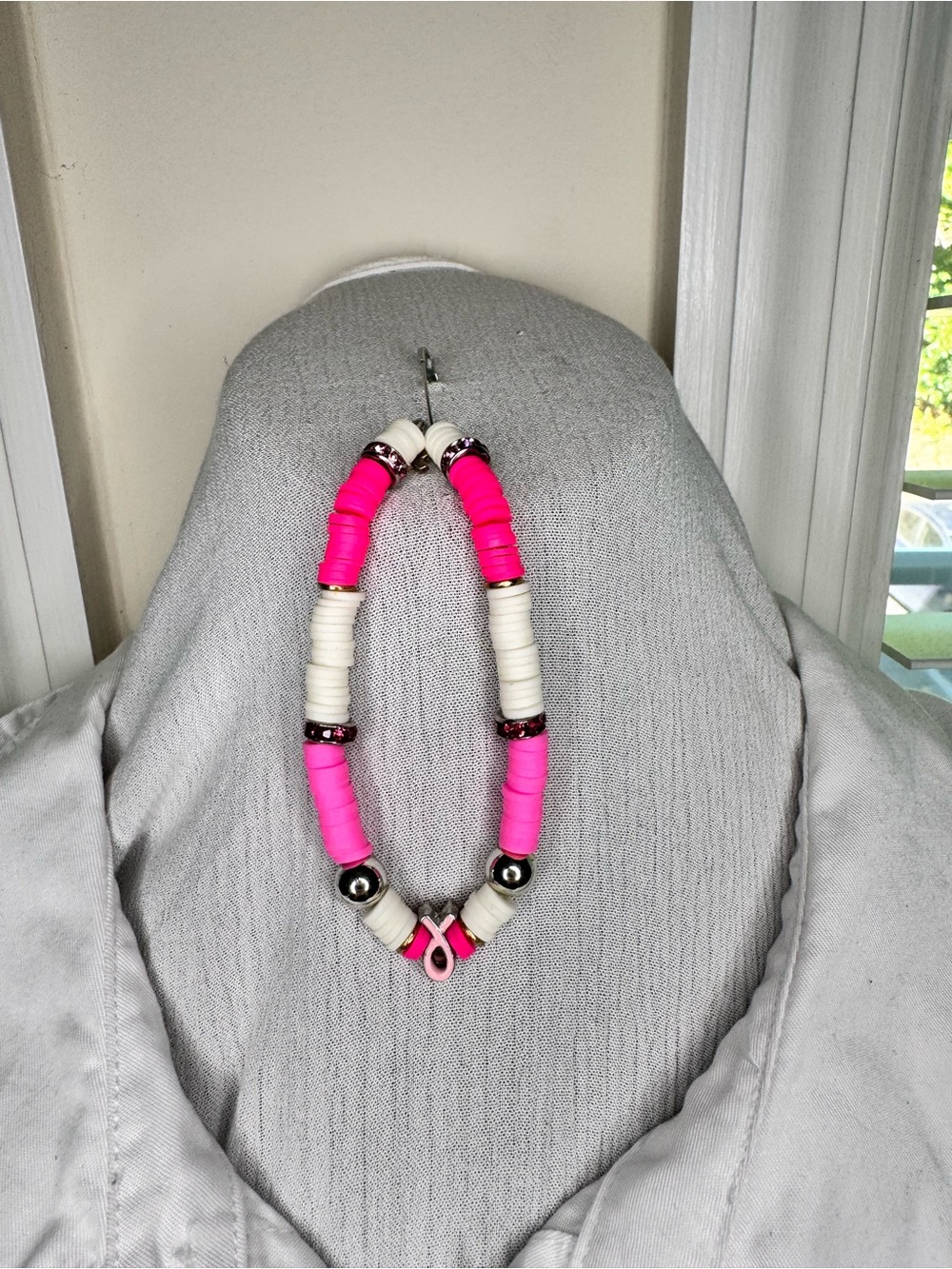 Handcraft Womens Pink & White Beaded Statement Necklace - Unbranded